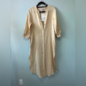 NWT Zara Linen Oversized Beach Cover Up Tan size EXTRA SMALL